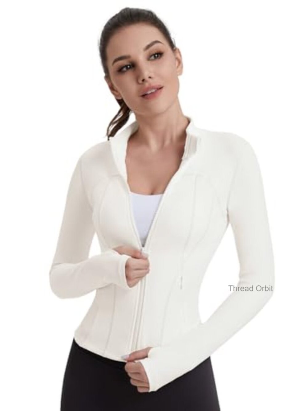 Womens Lightweight Zip Up Yoga Jacket Cropped Athletic with Pockets